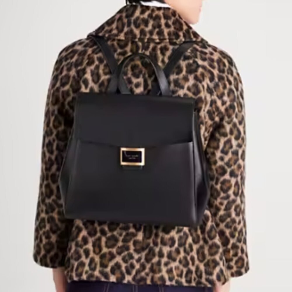Kate Spade Katy Medium Black Leather Flap Backpack